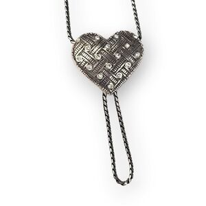 Brighton Crystal Heart Necklace Swarovski Silver Plated Reversible Lariat 20"